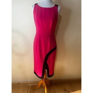 BLACK HALO Fatima Hot Pink Black High Neckline Sheath Dress Elegant Chic NEW 8